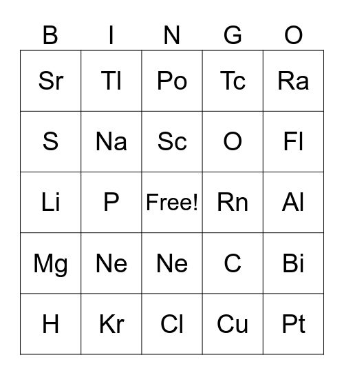 Periodic  Table Bingo Card