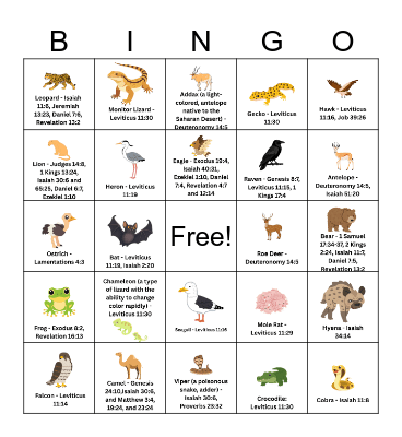 Bible Animal Spotter Bingo Card