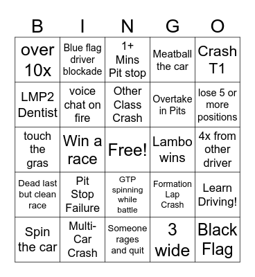 iRacing Bingo Card