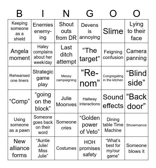 Big Brother Bingoo! Bingo Card
