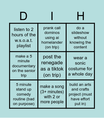 Punishment Board Bingo Card