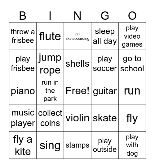 Hobbies and Music Instruments Bingo Card