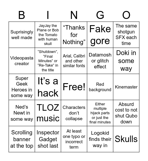 Qubo’s Final Minutes/QFM retakes Bingo Card