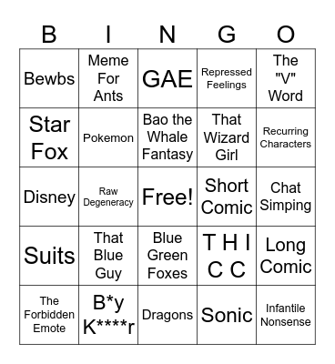 Furry Meme Bingo Card