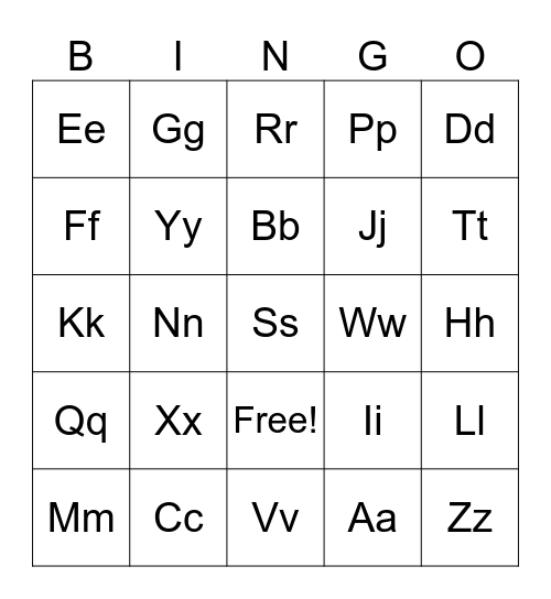 Alphabet Bingo Card