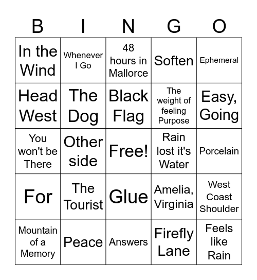 Indie Folk Revival Game 3 Bingo Card