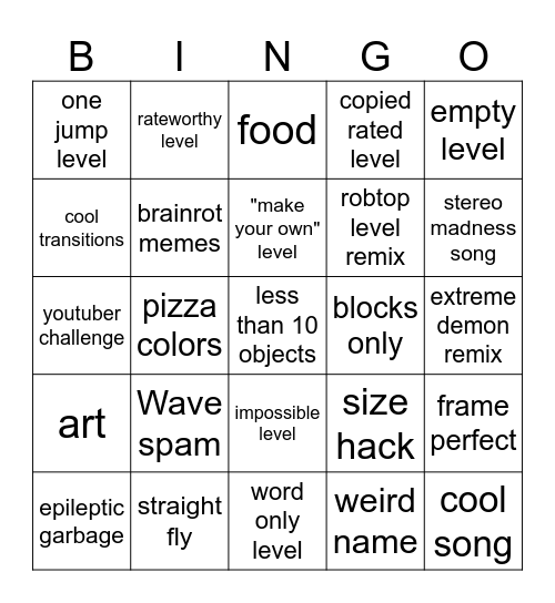 Recent Tab Bingo Card