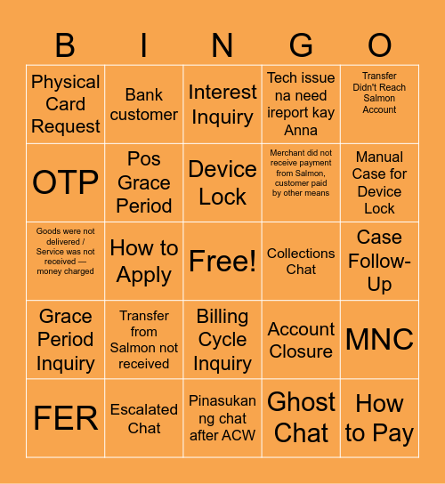 CSA Bingo Card