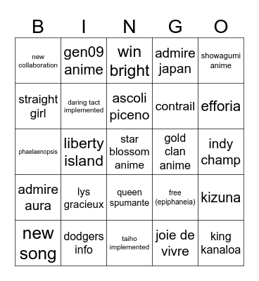 Uma 5.5 Anni Bingo Card