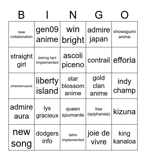 Uma 5.5 Anni Bingo Card