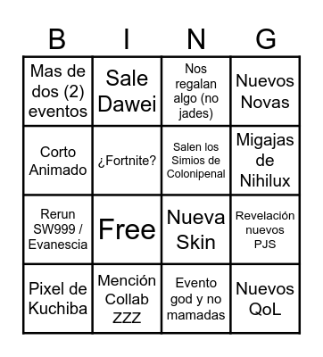 xd Bingo Card