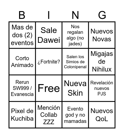xd Bingo Card