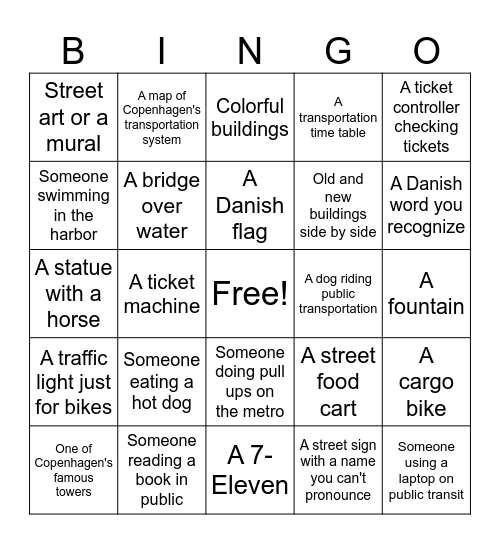 CPH in Transit Bingo Card