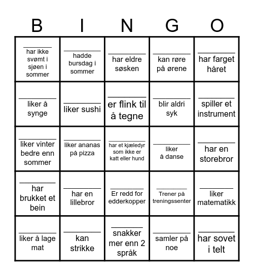 BLI KJENT 8.TRINN Bingo Card