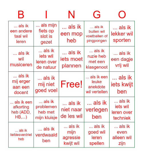 Bij deze persoon kan ik terecht ... Bingo Card