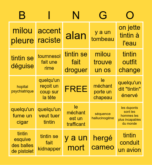 le tintin bingo Card