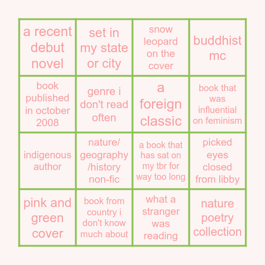 2026 reading goal bingo! Bingo Card