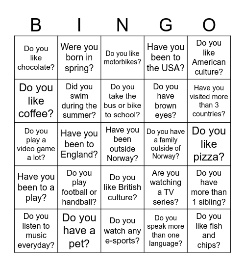 Name Bingo Card