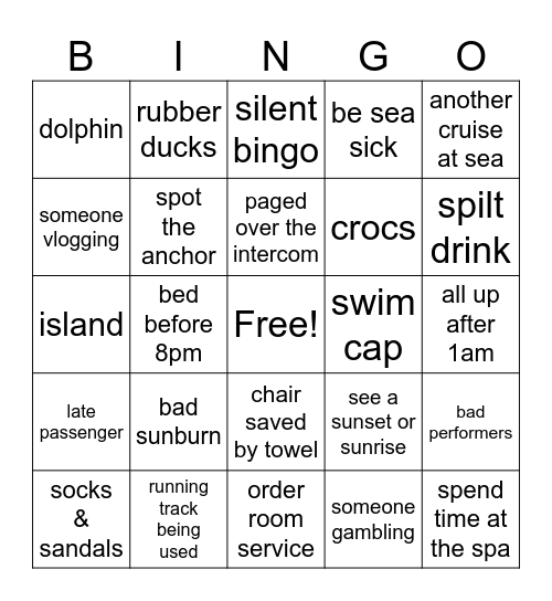 Cruise Bingo Card