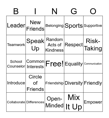 Friendship Bingo Card