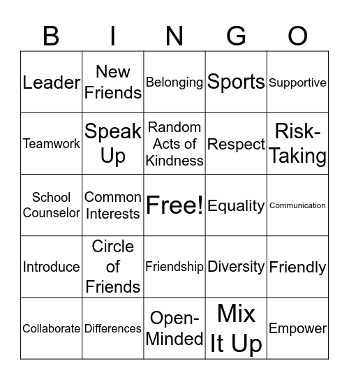 Friendship Bingo Card