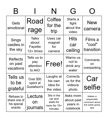 Dad's First Day Rituals Bingo Card