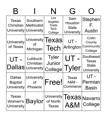 STAFF COLLEGES Bingo Card