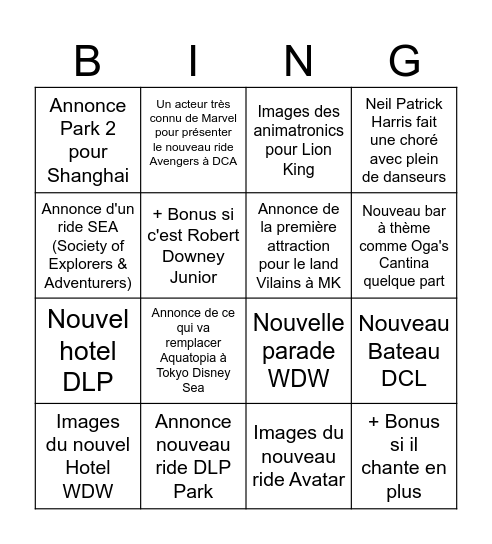 Annonces D23 Bingo Card