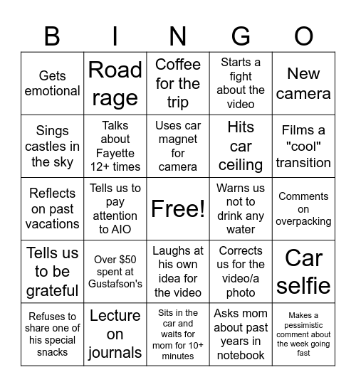 Dad's First Day Rituals Bingo Card