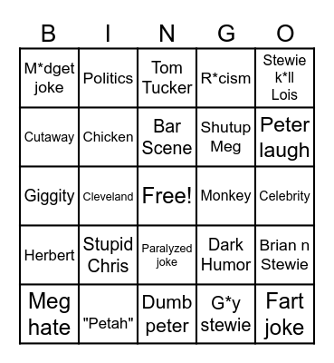 family guy Bingo Card