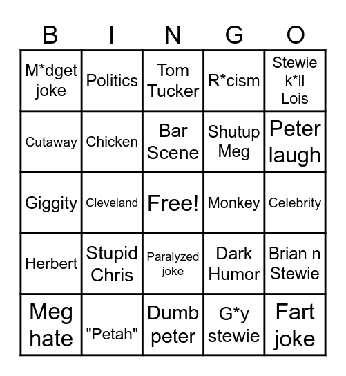 family guy Bingo Card