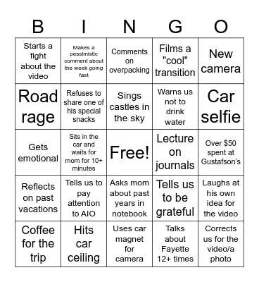 Dad's First Day Rituals Bingo Card