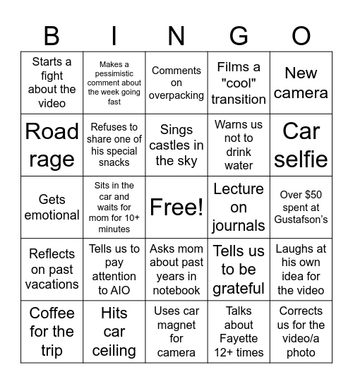 Dad's First Day Rituals Bingo Card