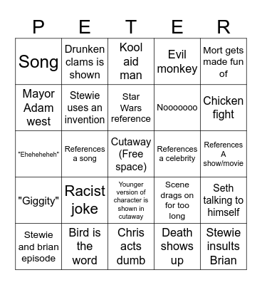 Family guy Bingo Card