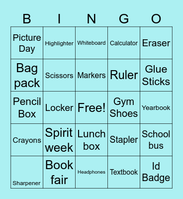 Back to school Bingo Card