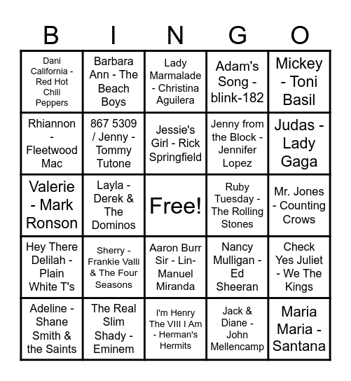 Name Game Bingo Card