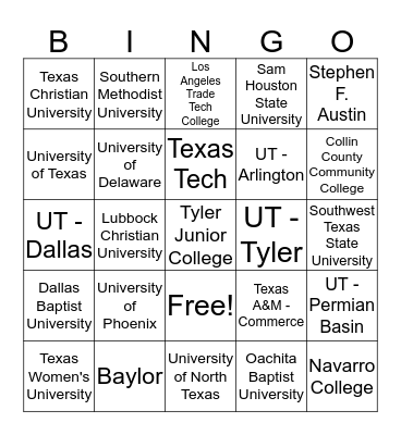 STAFF COLLEGES Bingo Card