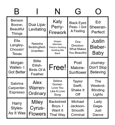 Back-2-School Music Bingo Card