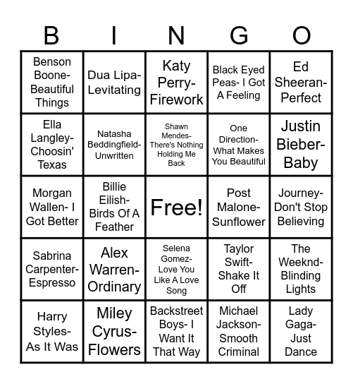 Back-2-School Music Bingo Card