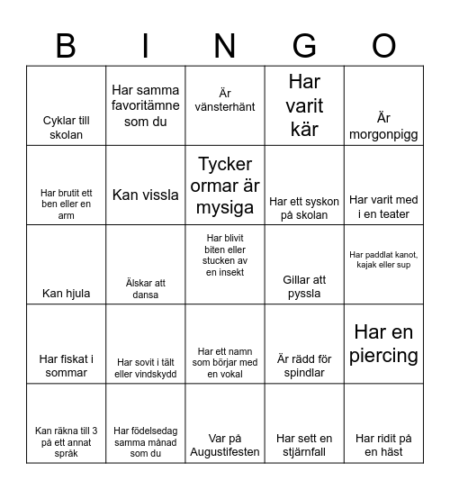 Lära känna varandra BINGO! Bingo Card