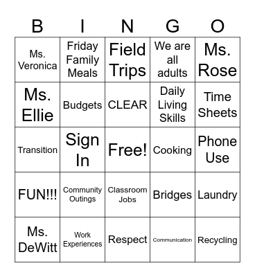 Bridges Bingo Card