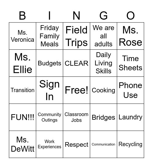 Bridges Bingo Card