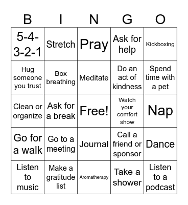 Coping Skills Bingo Card
