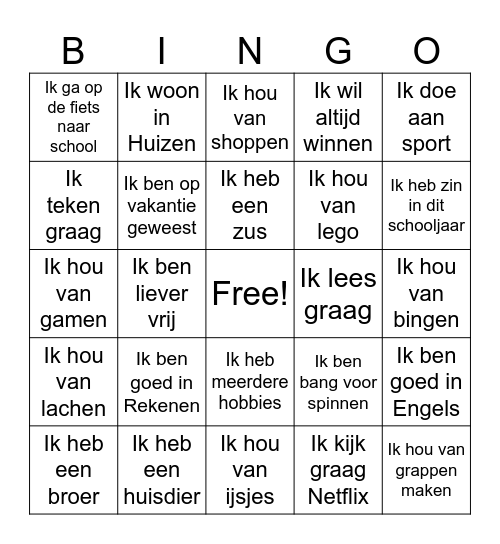 Overeenkomsten Bingo Card