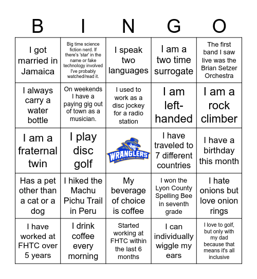 FHTC Welcome Back Bingo Card
