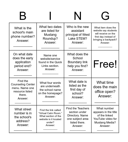 Untitled Bingo Card