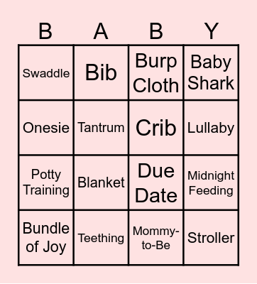 Baby Bingo Game Bingo Card