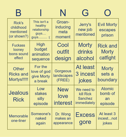Rick and Morty Season 10 Bingo Card