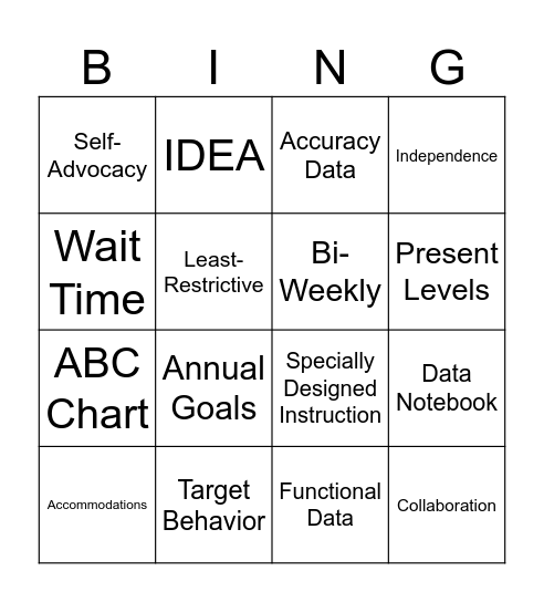 Data Collection Bingo Card