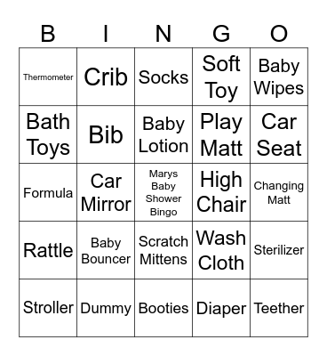 Baby Shower Bingo Card